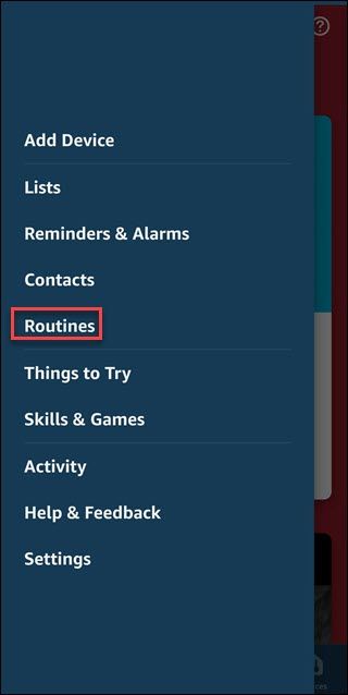 Alexa submenu with box around Routines option.