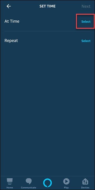Set Time dialog with Select boxed.