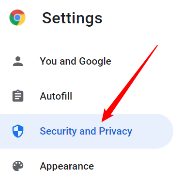 Click "Security and Privacy."