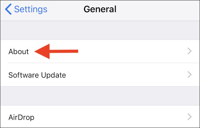 About option in iPhone settings.