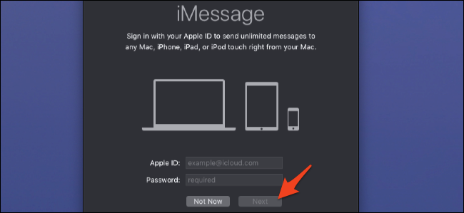 iMessage sign in page
