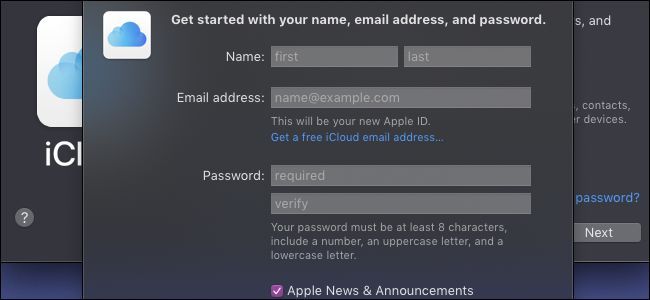 iCloud sign up page