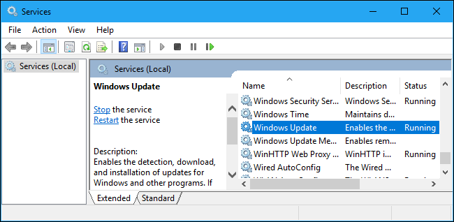 Windows 10's Services management tool