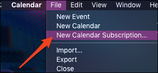 macOS Calendar new internet subscription
