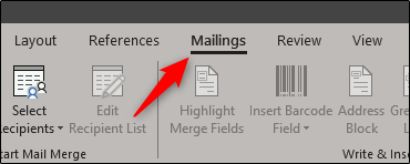 mailings tab