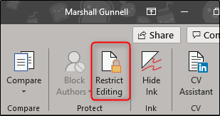 restrict editing in protect section