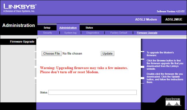LINKSYS firmware upgrade page