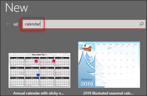 search calendar templates in gallery
