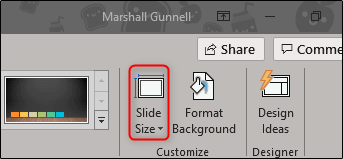 slide size in customize group