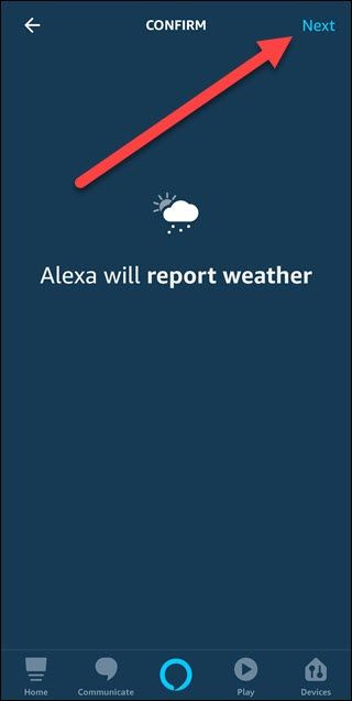 Weather confirm option with arrow pointing to next button.
