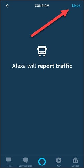 Traffic confirm option with arrow pointing to next button.