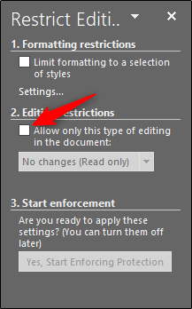 tick box under editing restrictions