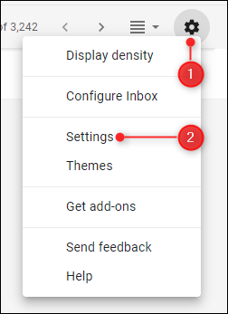 The Settings option in Gmail