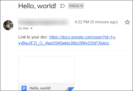 The email notification that's automatically sent from the script contains a link to the new document