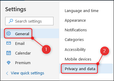 The &quot;Privacy and data&quot; option