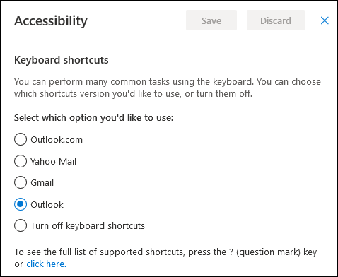 The Accessibility options for changing shortcuts