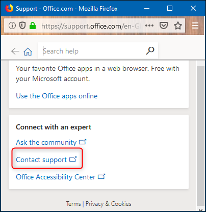 The Contact support link