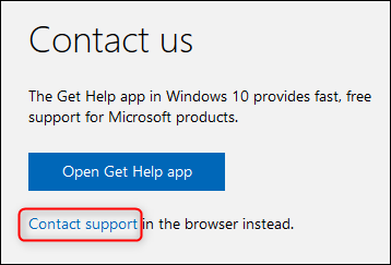 The Contact support link