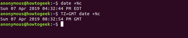 Output of the date command for a different timezone