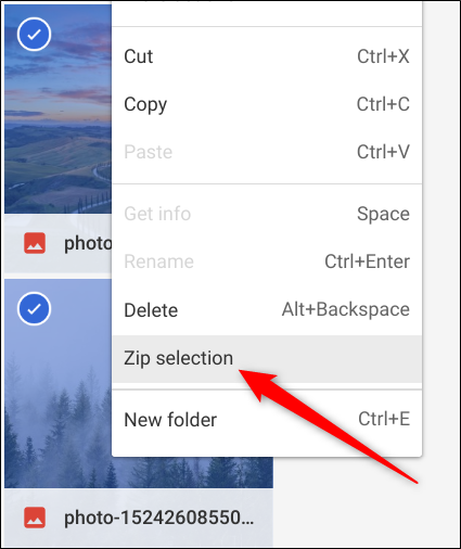 Highlight your files, right-click, then select Zip Selection from the context menu
