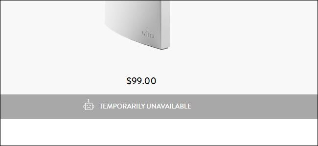 Wink Hub 2 website showing Temporarily Unavailable