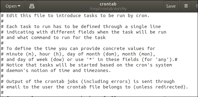 cron table in gedit