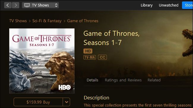 Game of Thrones for sale on Apple iTunes
