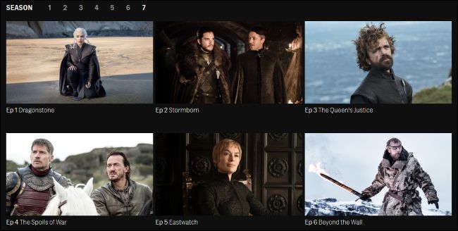 Game of Thrones episodes for streaming on HBO's website