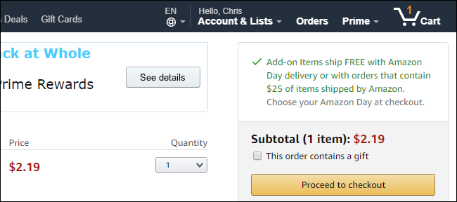 Amazon Day option for add-on item