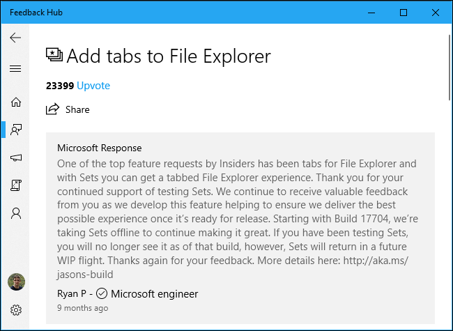 Add tabs to File Explorer in Windows 10 Feedback