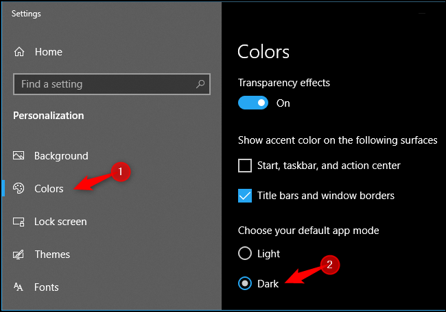 Enabling system-wide dark app mode on Windows 10