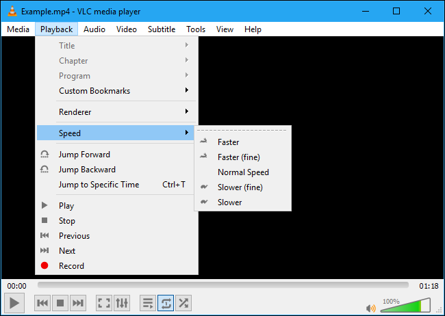 Playback speed option in VLC