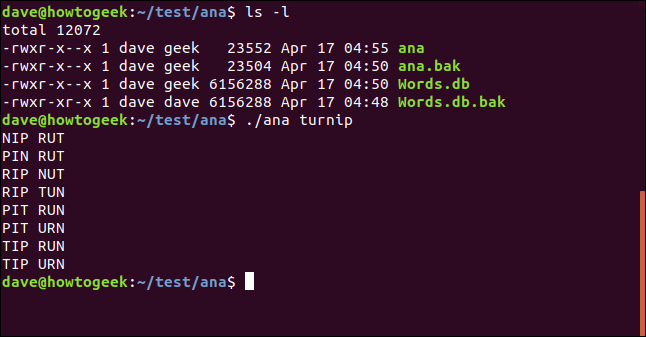 ls in /test/ana with test fo ana utility