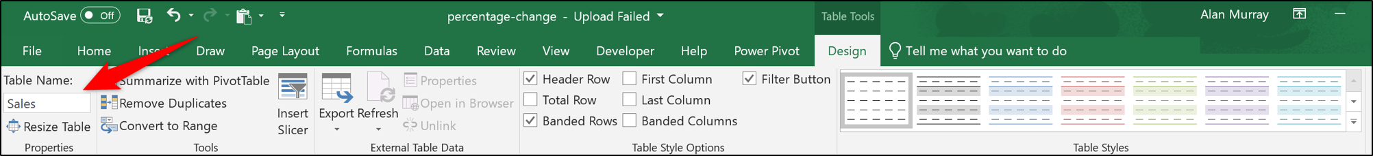 Name the Table in Excel