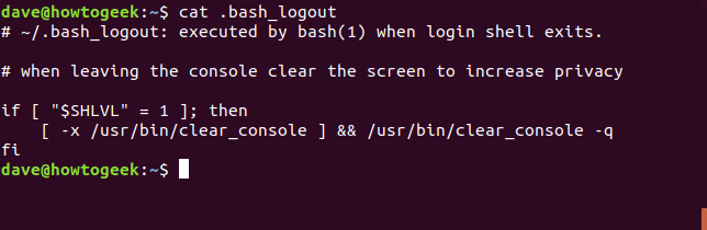 cat .bash_logout command in a terminal window
