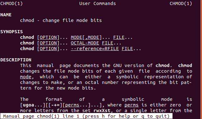 man command in a terminal window