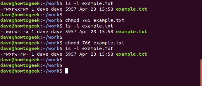 chmod command in a terminal window