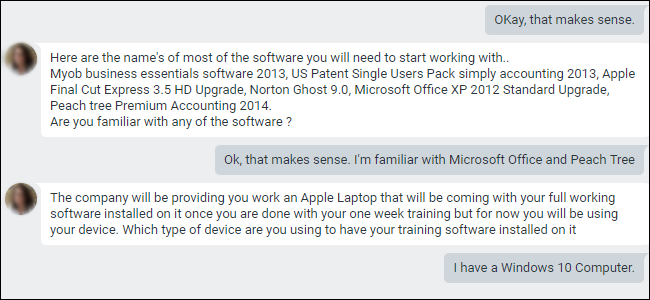 Google Hangouts chat describing apps required for training.