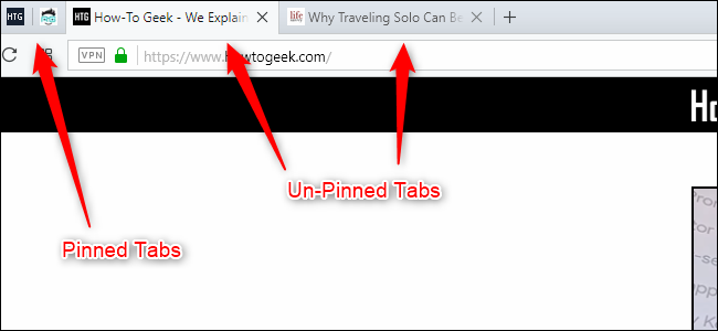 A screenshot showing pinned tabs next to unpinned tabs