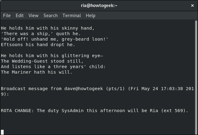 wall message stamping over a file in vi in a terminal window