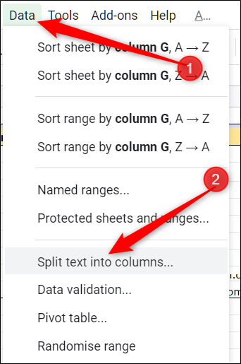 Click Data &gt; Split text into columns