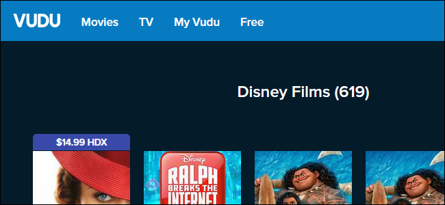Vudu's Disney library, which contains 619 Disney films.