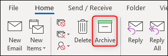 The Archive button in the Outlook ribbon