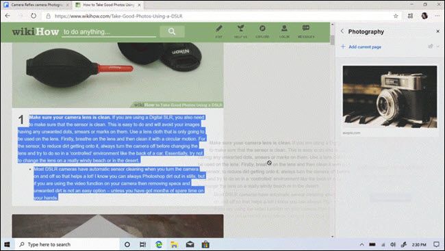 New Collections feature in Microsoft Edge