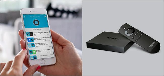 A Nest app on iPhone next to a FireTV.