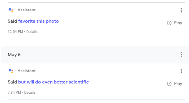 Google voice recordings showing the&quot;favorite this photo&quot; and &quot;but will do even better scientific&quot;