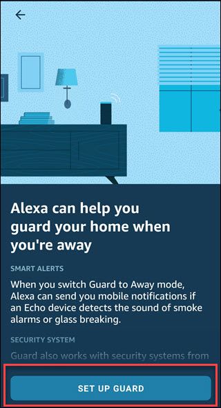 Amazon app with box around &quot;set up guard&quot; option.