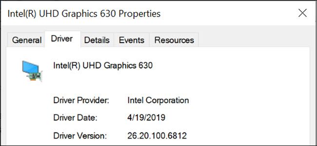 Intel graphics driver properties in Windows