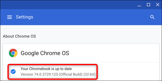 After your Chromebook restarts, you will see Your Chromebook is up to date when you check for updates