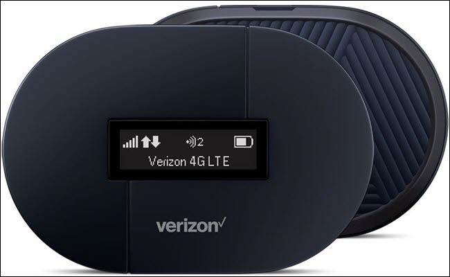 Verizon Jetpack hotspot viewed from front and back.